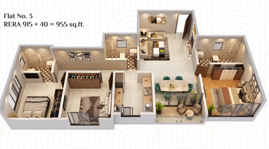 Omsai-White-House-Floor-Plan-3 BHK-955 Sqft